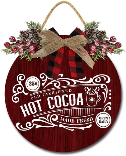 Vista 10 de Decoración de puerta de Navidad con texto en inglés «Happy Pawlidays» para puerta delantera, corona de Navidad, letrero colgante de madera rústica M1
