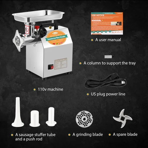 Vista 6 de Newhai Picadora de carne comercial 1.3HP Máquina de pulir carne eléctrica Picadora de carne industrial de alta resistencia Embutidora de salchichas
