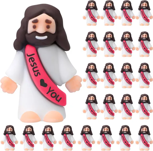Vista 25 de Bememo 25 figuras de Jesús pequeñas figuras de Jesús, color blanco