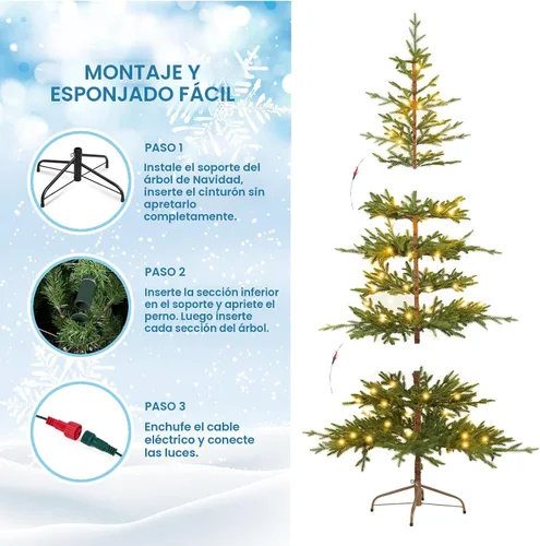 Vista 2 de WBHome Pre-Lit 7 FT Alpine Fir Artificial Christmas Tree with 300 Clear Lights, Sparse Christmas Tree, Green Verde