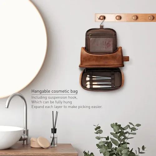 Vista 3 de Neceser de cuero personalizado para hombres, bolsa de viaje hecha a mano para marido, novio, papá, cumpleaños, aniversario, boda, padrinos de boda