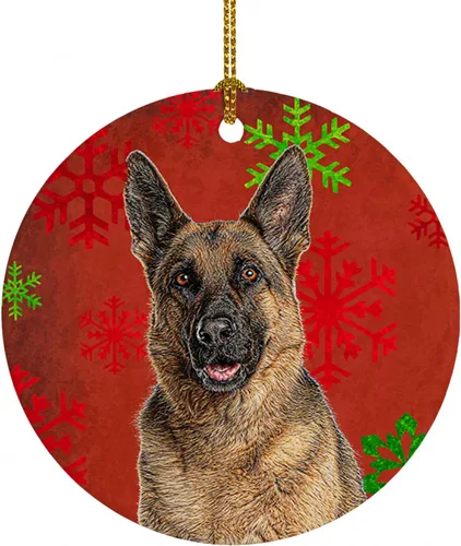 Vista 38 de Caroline's Treasures Affenpinscher - Adorno de cerámica para colgar en el árbol de Navidad con copos de nieve rojos y verdes, para el hogar