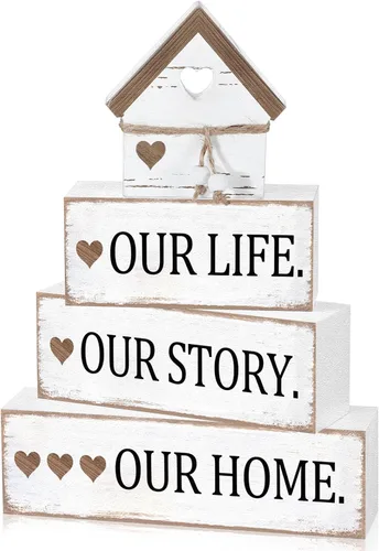 Vista 11 de Cinnvoice Decoración rústica de mesa de granja, letreros de bendición para decoración del hogar, letrero de madera neutral para la familia, centro