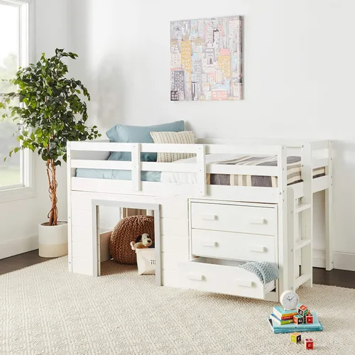 Vista 11 de DONCO Kids Sweet Dreams - Cama tipo loft baja con acabado blanco y gris