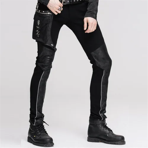 Vista 3 de Devil Fashion Pantalones casuales para hombre punk patchwork rectos con bolsillo
