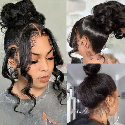 Vista 14 de catti Pelucas de cabello humano ondulado con encaje frontal 360, densidad 220, pelucas de encaje frontal HD, peluca de cabello humano prearrancado