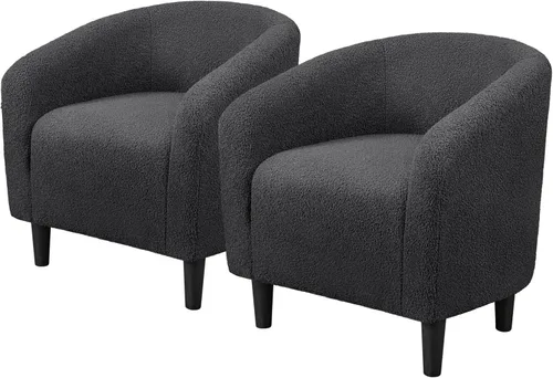 Vista 24 de Topeakmart Silla de barril, silla de acento de sherpa suave, silla auxiliar de club, estilo moderno, asiento profundo, sillón de barril para sala
