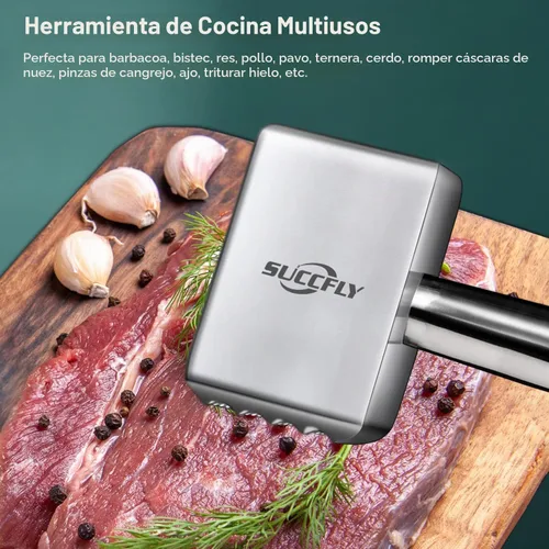 Vista 5 de SUCCFLY - Herramienta ablandadora de carne de acero inoxidable, mazo de carne resistente, 1.65 libras