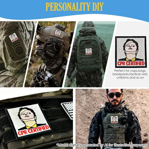 Vista 3 de Parche certificado CPR, 1 parche bordado de moral con cierre de gancho, divertidos parches de memes para mochilas, chalecos, chaquetas, jeans