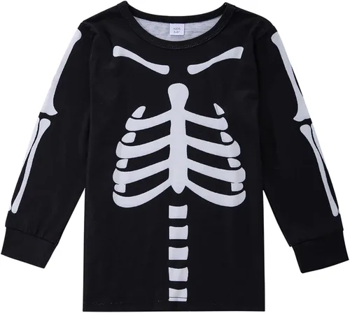 Vista 6 de Conjunto de pijamas familiares a juego de Halloween divertido conjunto de pantalones estampados de esqueleto, disfraz de Halloween y cosplay
