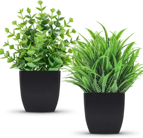 Vista 2 de Der Rose Paquete de 2 plantas falsas y 2 paquetes de plantas falsas, pequeñas plantas artificiales en maceta para habitación, hogar, oficina, casa