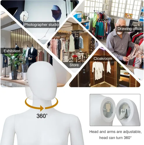 Vista 4 de Maniquí femenino con forma de vestido en exhibición - Maniquí completo ajustable y desmontable de 69 pulgadas, torso de maniquí para costura