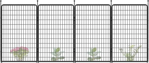 Vista 23 de FXW Valla de jardín al aire libre para el patio, 17 pulgadas de alto x 29.3 pies de largo, barrera de metal resistente para animales, para perros