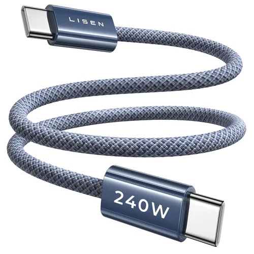 Vista 9 de LISEN - Cable corto USB C a USB C de 240 W (1.5 pies+1 5 pies) 2-Pack, Black USBC Cable for iPhone 17/16/15 Pro Max, iPad Pro/Air, MacBook