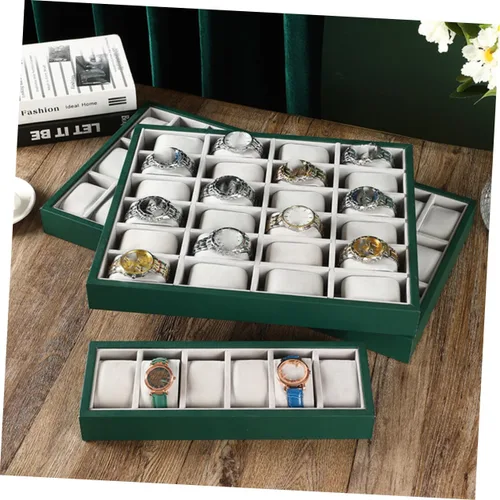 Vista 6 de NOLITOY 6-Grid Reloj de almacenamiento reloj inteligente para hombres joyas pulseras pendientes titulares reloj organizador bandeja hombre reloj