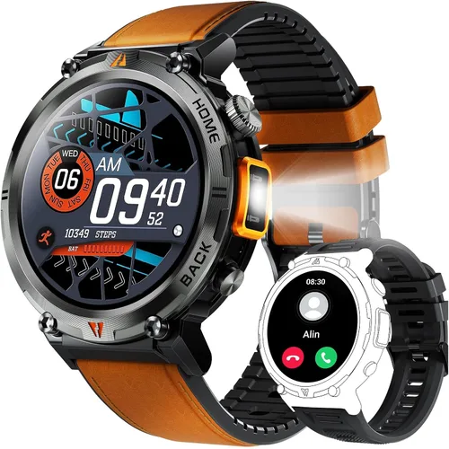 Vista 9 de Reloj inteligente militar para hombres con linterna LED 1.45 "HD 3ATM impermeable Rugged Smart Watch with 100+ Sports Modes Fitness Tracker with