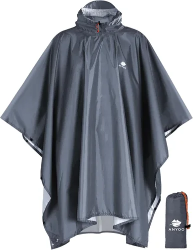 Vista 26 de ANYOO Poncho de lluvia con capucha para adultos impermeable ligero abrigo de lluvia para hombres mujeres chaqueta de lluvia reutilizable para Verde