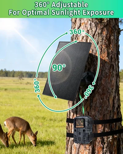 Vista 6 de Panel solar de cámara de sendero, cargador de panel solar de 3 W con batería de 5000 mAh y cable USB-C de 6 V y puerto de CC de 9.8 pies, panel