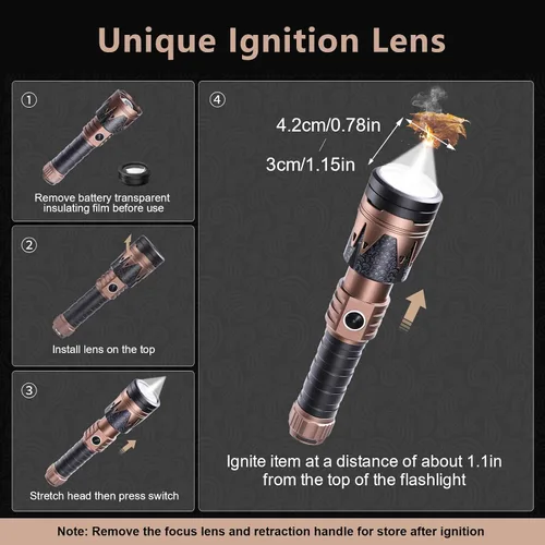 Vista 2 de SKYFIRE Linternas recargables de lúmenes altos con lente de ignición, 4000 mini linterna táctica brillante de bolsillo con 6 modos impermeable