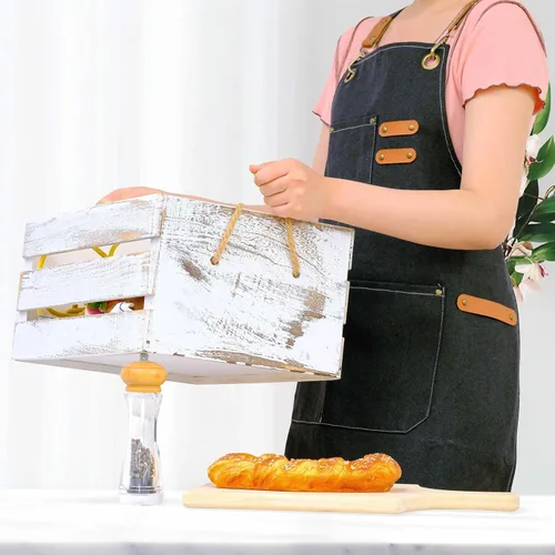 Vista 6 de LZMS Delantal de chef para hombres y mujeres, delantal de trabajo de lona con espalda cruzada con 3 bolsillos grandes, resistente al agua