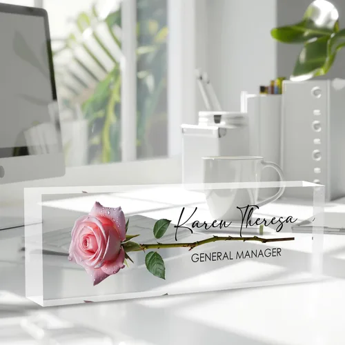 Vista 2 de Placa de identificación de oficina personalizada, regalos personalizados para mujeres y empleados, accesorio de escritorio de oficina (rosa A)