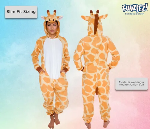 Vista 3 de Slim Fit Adult Onesie - Animal Halloween Costume - Plush Fruit One Piece Cosplay Suit for Women and Men by FUNZIEZ!