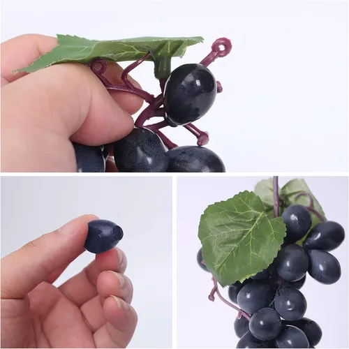 Vista 5 de 5 racimos de uvas falsas de goma, paquetes de uva falsa para el hogar, casa, cocina, fiesta, boda, fotografía, decoración, color negro