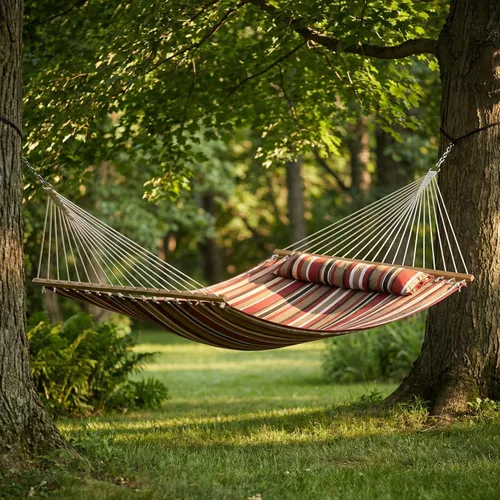 Vista 8 de Sunnydaze - Hamaca doble acolchada para exterior con almohada, toldo a Awning Stripe