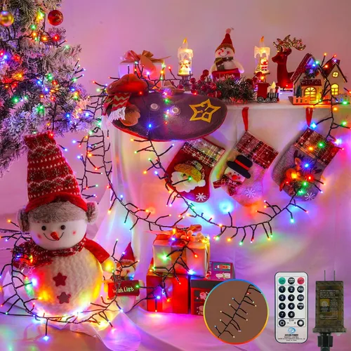 Vista 33 de Luces de cadena navideñas conectables de 240 LED de 88 pies, 13 modos, para interiores y exteriores, cable verde extensible, luces de árbol