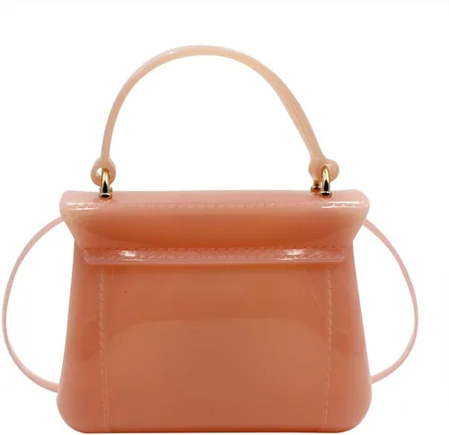 Vista 3 de Bolso pequeño para niñas pequeñas de gelatina de color caramelo, bolso cruzado de hombro, Rosado, Elegante, elegante