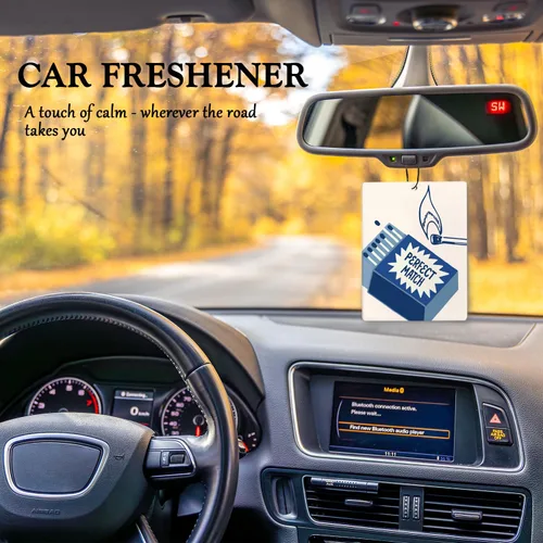 Vista 3 de Ambientador retro azul preppy para automóvil, moderno Good Times Ticket Matchbox Guest Check Ambientador colgante 3 piezas para coches, armario