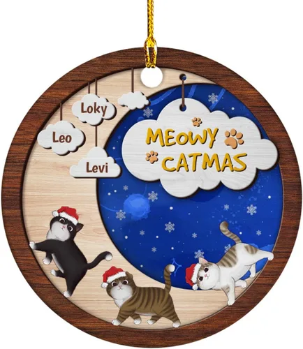 Vista 16 de Meowy Catmas - Divertido sombrero de Papá Noel con foto de gato, adorno de Navidad personalizado, regalos para gato, mamá, papá, lindo árbol