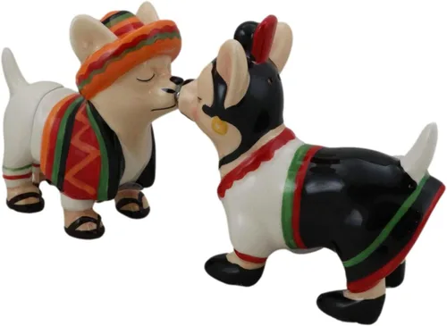 Vista 5 de Ebros Chi Chi Chi Kissing Mexicano Chihuahua Mascota Perro con sombrero y serape pareja salero y pimentero Set de figuras de cerámica para fiesta