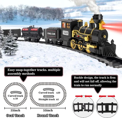 Vista 3 de BainGesk Juego de Tren, Juego de tren de Navidad con vapor, luces y sonidos, juegos de tren para alrededor del árbol de Navidad, juguetes de tren