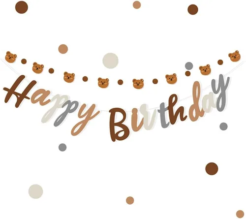 Vista 3 de Cartel de feliz cumpleaños con tema de oso con lindo cartel de oso, decoración de banderines para fiesta de cumpleaños, suministros para fiesta
