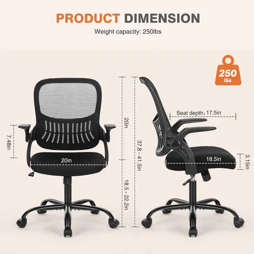 Vista 2 de Sweetcrispy Silla de escritorio para computadora de oficina, ergonómica, de malla con respaldo medio, giratoria, con ruedas, cómodo soporte lumbar