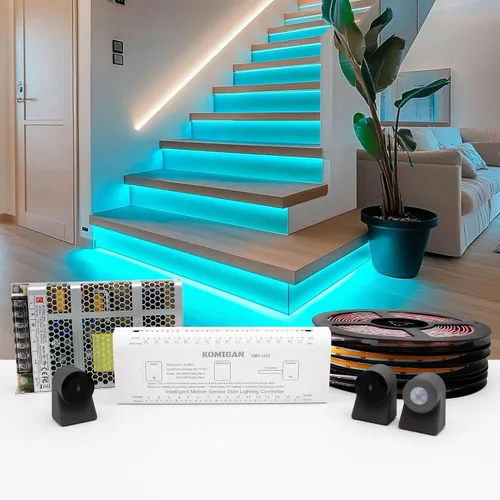 Vista 12 de Kit de iluminación LED para escaleras con sensor de movimiento inteligente KMG-3233, tira de luz LED cortable de 40" para luces de escalera LED