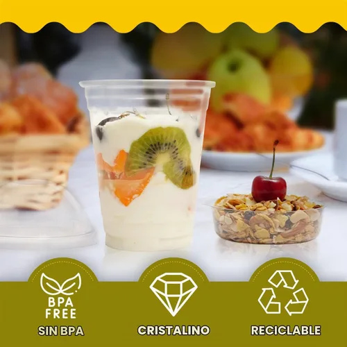 Vista 6 de Vasos de postre helado - 9 onzas - 50 unidades - Vasos de postre reutilizables con tapas de cúpula y insertos - Plástico transparente cristalino - A