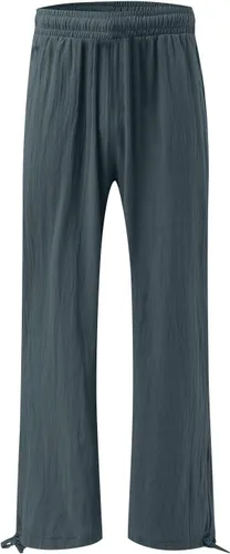 Vista 4 de Pantalones de lino para mujer, de verano, de cintura alta, pierna ancha, casuales, cintura elástica, pantalones palazzo, pantalones de playa