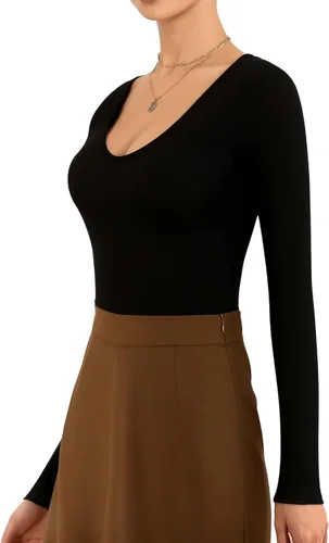 Vista 3 de MANGOPOP Plunge V Neck Long Sleeve Body suits for Womens Sexy Bodysuit Going Out Tops