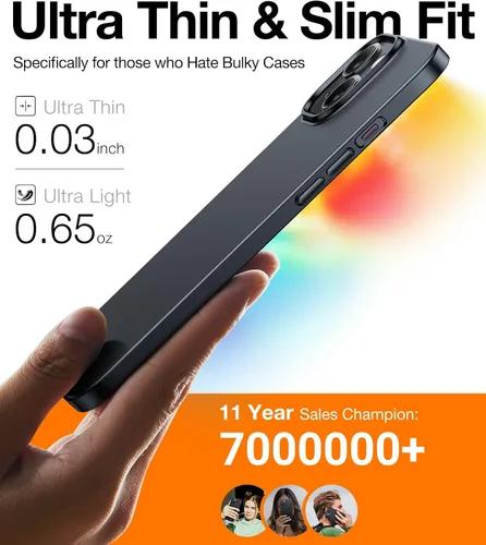 Vista 2 de TORRAS Funda delgada diseñada para iPhone 15, [Ultra delgada como sin funda] [tacto aterciopelado] Funda protectora resistente con plástico duro
