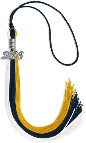 Vista 107 de Endea Graduation Borla de triple color con gota de fecha plateada (negro/dorado/granate, 2020)