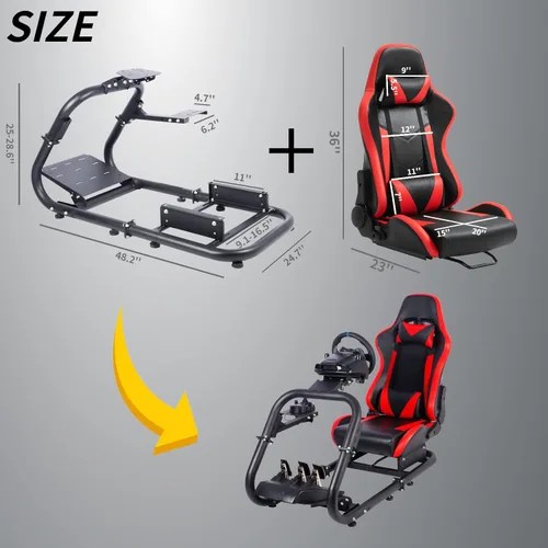 Vista 2 de Hottoby G29 Racing Simulator Cockpit with Racing Seat Steering Racing Wheel Stand Fit for Logitech G25 G27 G920 Thrustmaster Racing Simulator Seat