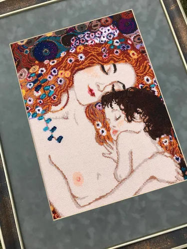 Vista 4 de RIOLIS - Motherly Love After G. Klimt 916, kit de punto de cruz de San Valentín de 11,81 pulgadas x 13,78, kits de punto de cruz para principiantes