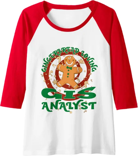 Vista 15 de GIS Analyst Job Gingerbread - Camiseta de béisbol raglán de Navidad, Negro