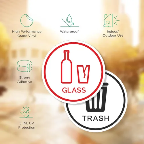 Vista 4 de Paquete de 6 calcomanías de vinilo autoadhesivas de reciclaje de 6 pulgadas, papel, plástico, plástico, metal, basura, logotipos de reciclaje