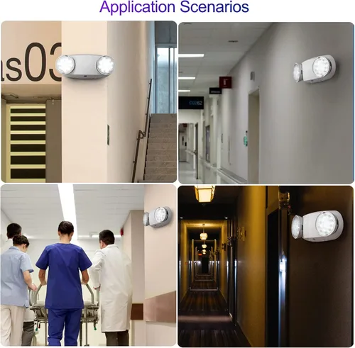 Vista 6 de TANLUX Luces de emergencia LED con batería de respaldo, luces de emergencia comerciales ajustables de dos cabezales, certificación UL, CA 120/277 V