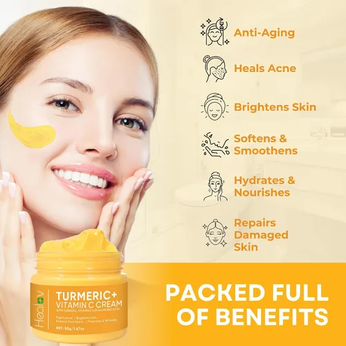 Vista 3 de Crema facial de cúrcuma para rostro y cuerpo, loción iluminadora de piel de cúrcuma totalmente natural, limpia la piel, combate el acné, unifica