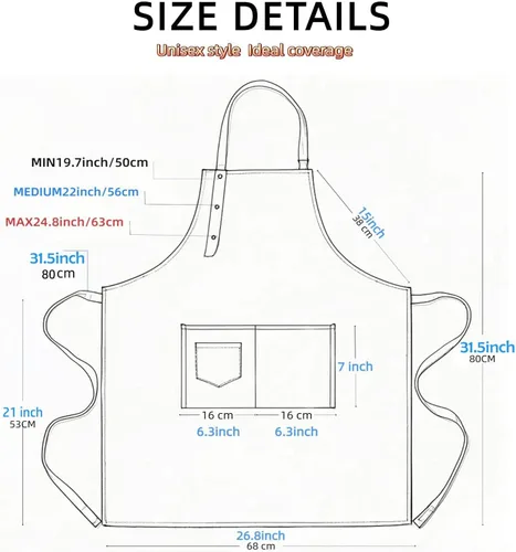 Vista 7 de Delantal de cocina para mujer y hombre, resistente al agua, para artista, barista, hornear, manualidades, catering, trabajo, con babero y grandes