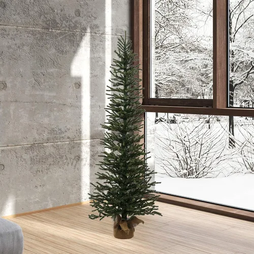 Vista 3 de Vickerman Mini árbol de Navidad artificial de pino de 5 pies, sin luz, decoración de temporada para interiores con base de arpillera decorativa